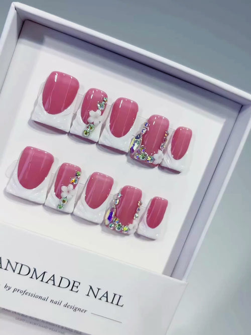 Pink Solid color Glitter press on nails video