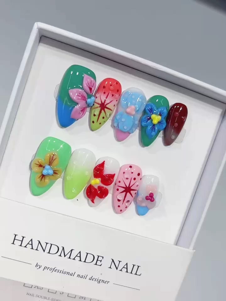 K045 - Medium Multicolor Almond Rainbow 3D Flowers - product video 1