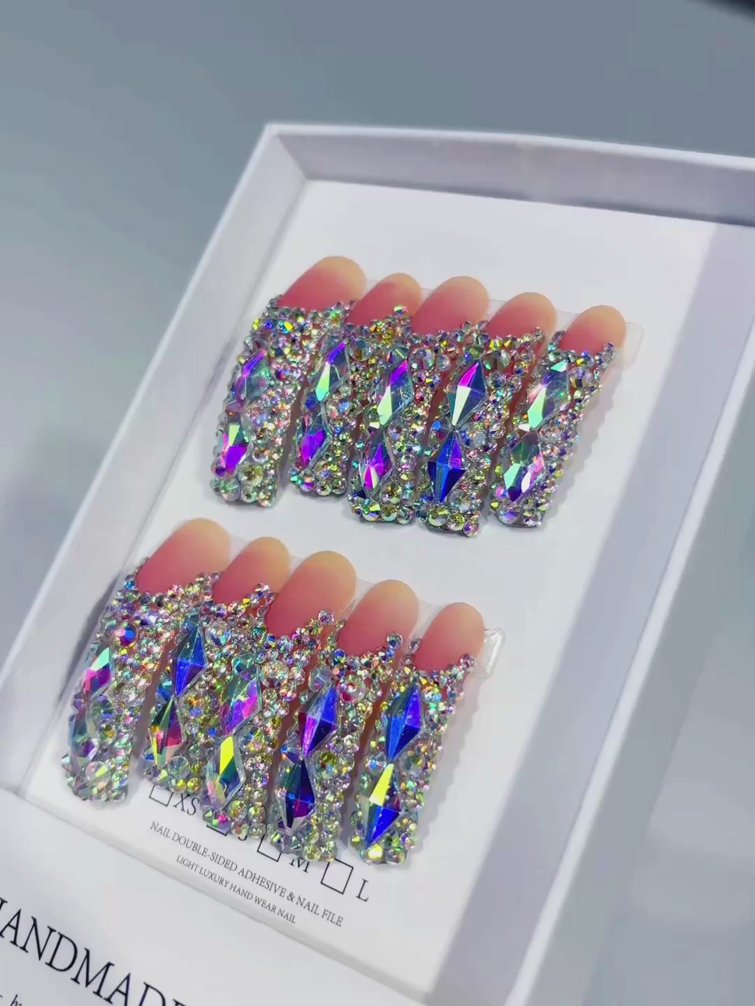 Nude Silver Multicolor Solid color Rhinestone Crystal Cluster press on nails video