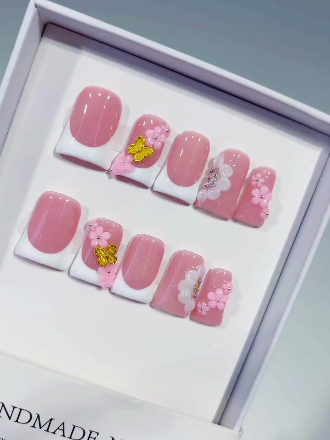 Nude Pink Black Silver Multicolor Abstract Star Bear Heart Rhinestone 3D press on nails video
