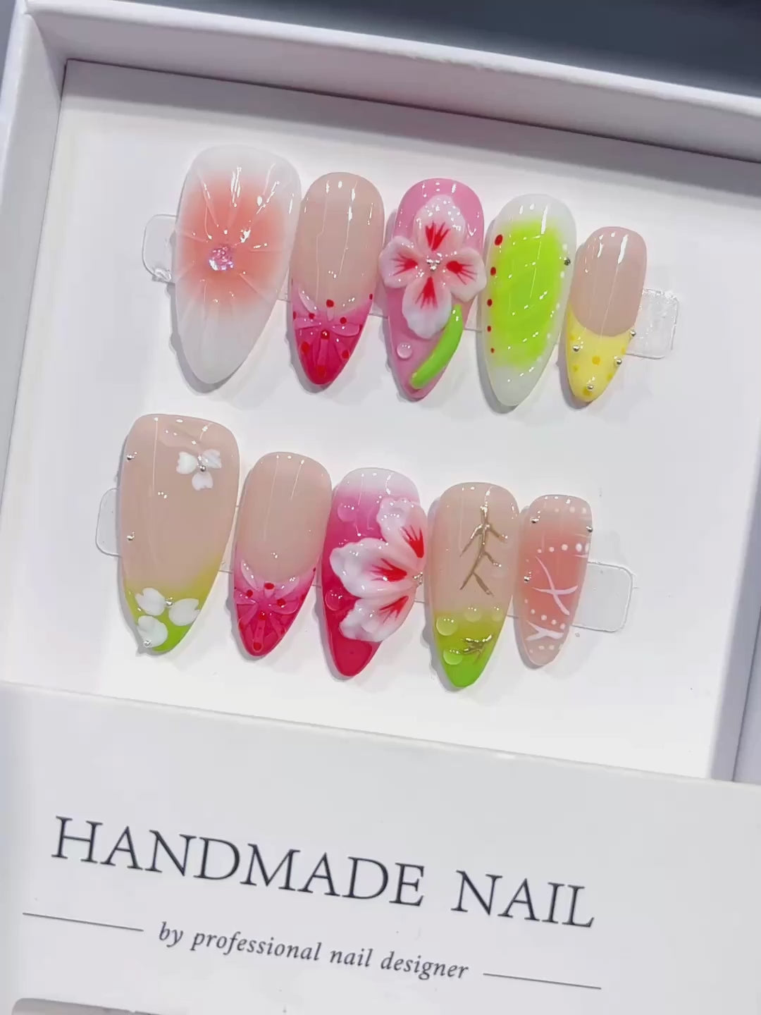 D643 - Medium Pink Green Almond Kawaii 3D Flowers - product video 1
