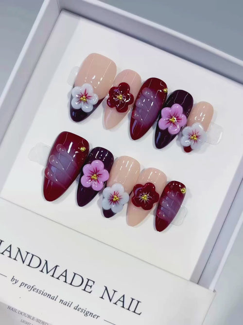 Nude Red Purple Pink Abstract Flower Shell Stud press on nails video