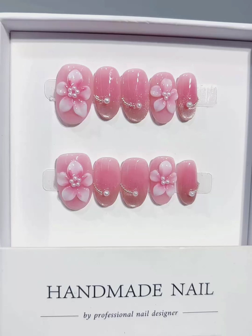 D641 - Short Pink Oval Cat Eye 3D Flowers - product video 1