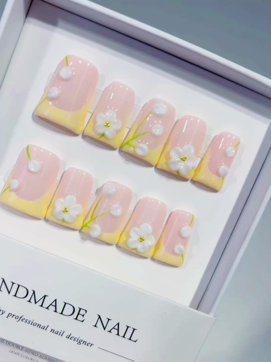 Pink Nude White French tip Flower Pearl 3D press on nails video