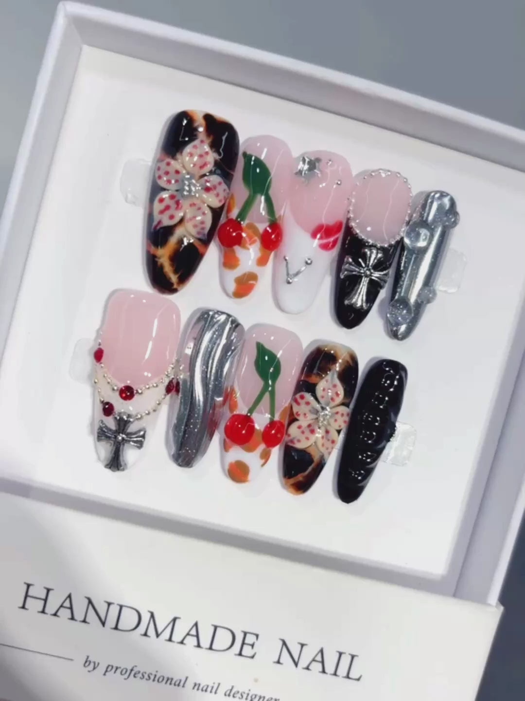 D659 - Medium Pink Black Oval Multicolor French Cherry Charms - product video 1