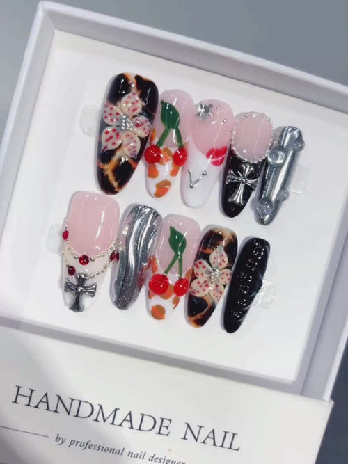 D659 - Medium Pink Black Oval Multicolor French Cherry Charms - product video 1