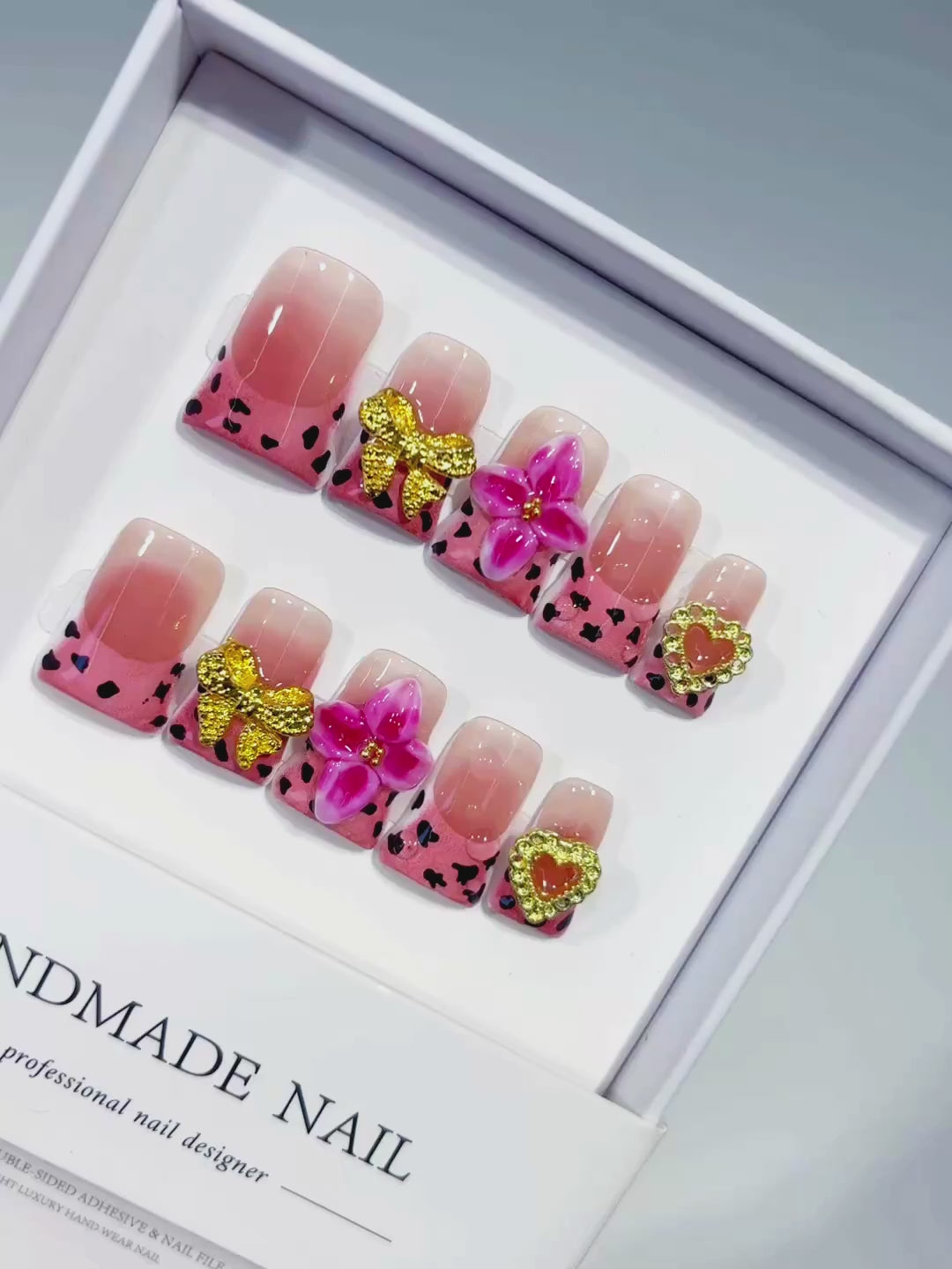 Nude Red Black Gold Abstract Bow Flower Heart press on nails video