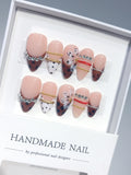 D670 - Medium Nude Brown Almond Polka Dot French Tip Rhinestones - view 1