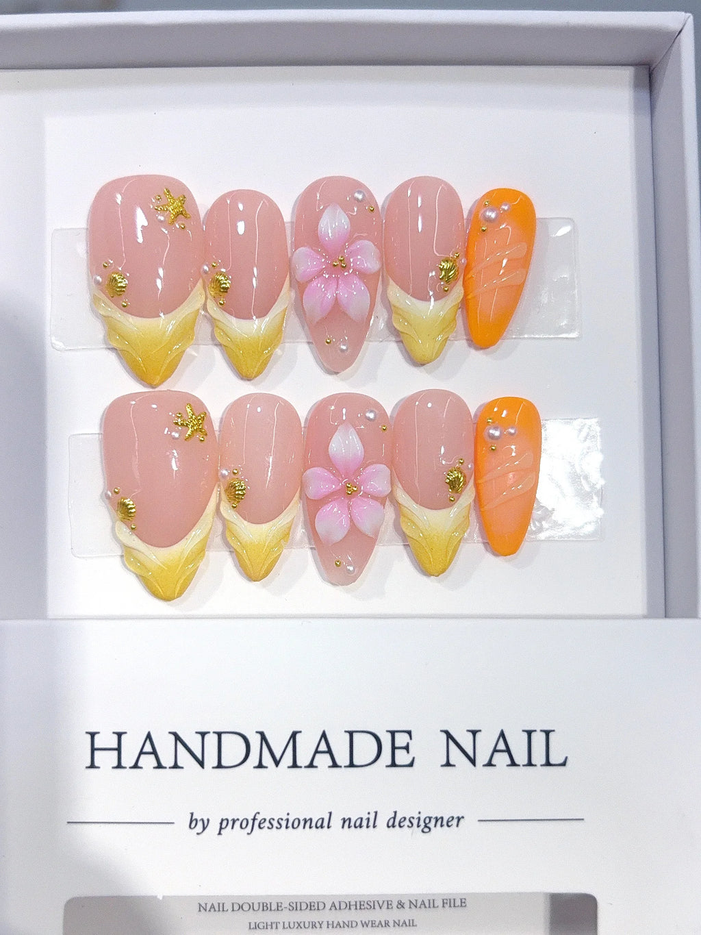 D671 - Medium Nude Yellow Almond Ombre French Tip 3D Flower - view 2