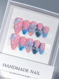 D672 - Medium Pink Blue Almond French Tip 3D Flower Rhinestones - view 1