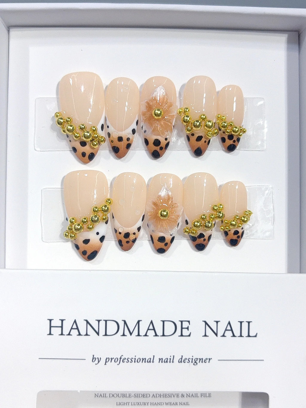 D673 - Medium Nude Caramel Almond Spotted French Tip Gold Beads - view 2