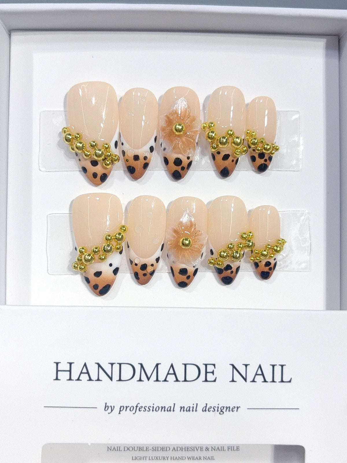 D673 - Medium Nude Caramel Almond Spotted French Tip Gold Beads - view 2