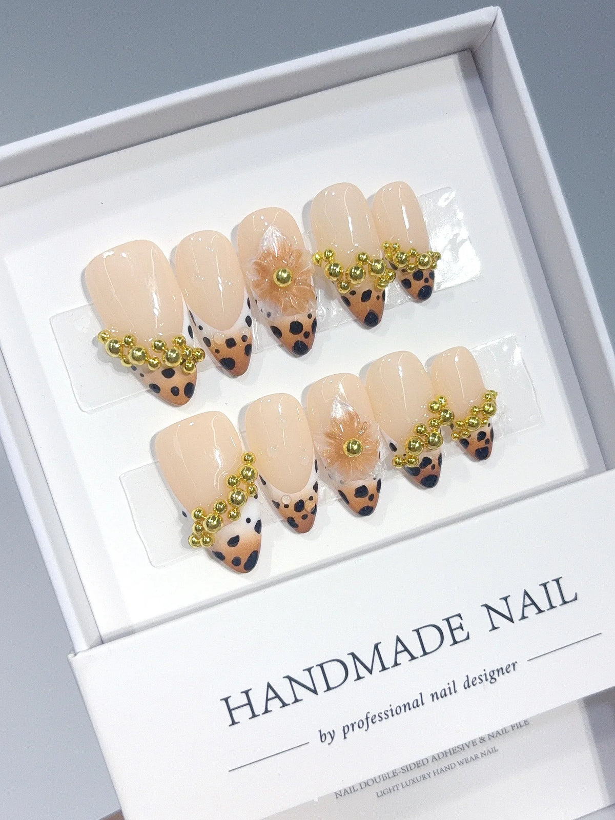 D673 - Medium Nude Caramel Almond Spotted French Tip Gold Beads - view 3