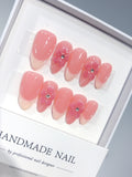 D675 - Medium Coral Pink Almond French Tip 3D Floral - view 1