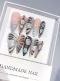 D677 - Long Nude Silver Stiletto Cat Eye Metallic Lines - view 1