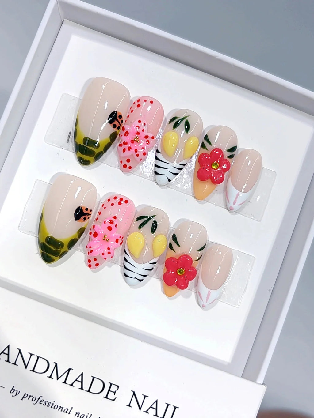 D678 - Medium Multicolor Almond Lemon 3D Flowers Animal Print - view 1