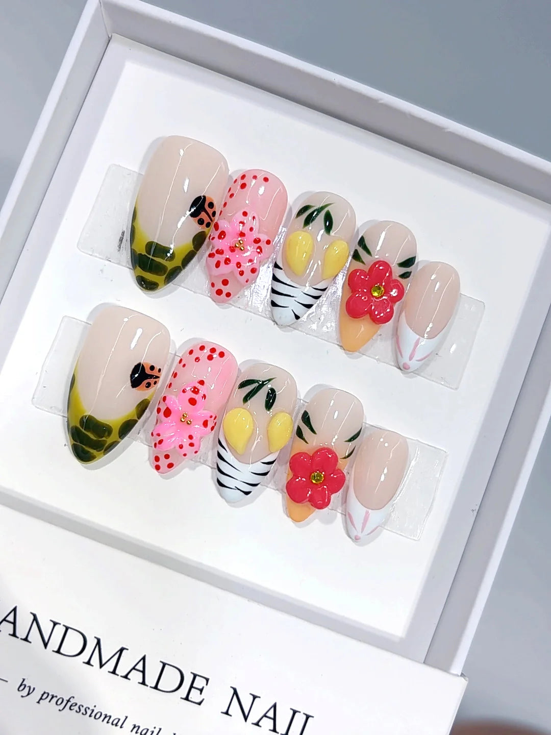 D678 - Medium Multicolor Almond Lemon 3D Flowers Animal Print - view 1