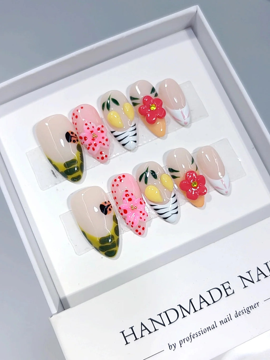 D678 - Medium Multicolor Almond Lemon 3D Flowers Animal Print - view 3