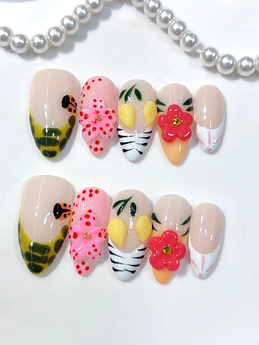 D678 - Medium Multicolor Almond Lemon 3D Flowers Animal Print - view 4