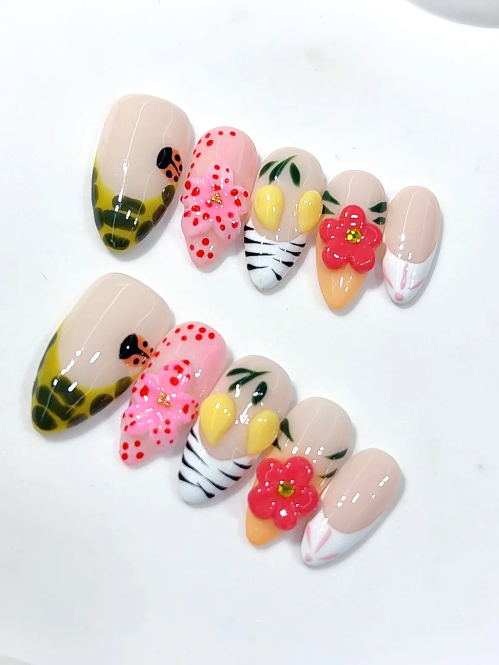 D678 - Medium Multicolor Almond Lemon 3D Flowers Animal Print - view 5