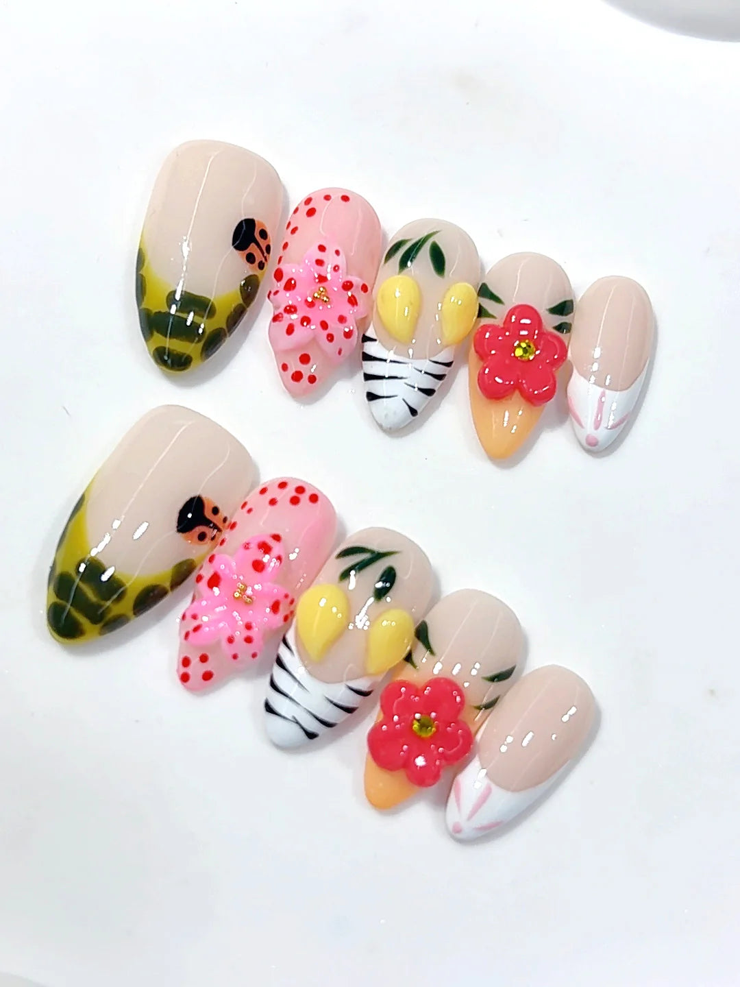 D678 - Medium Multicolor Almond Lemon 3D Flowers Animal Print - view 5
