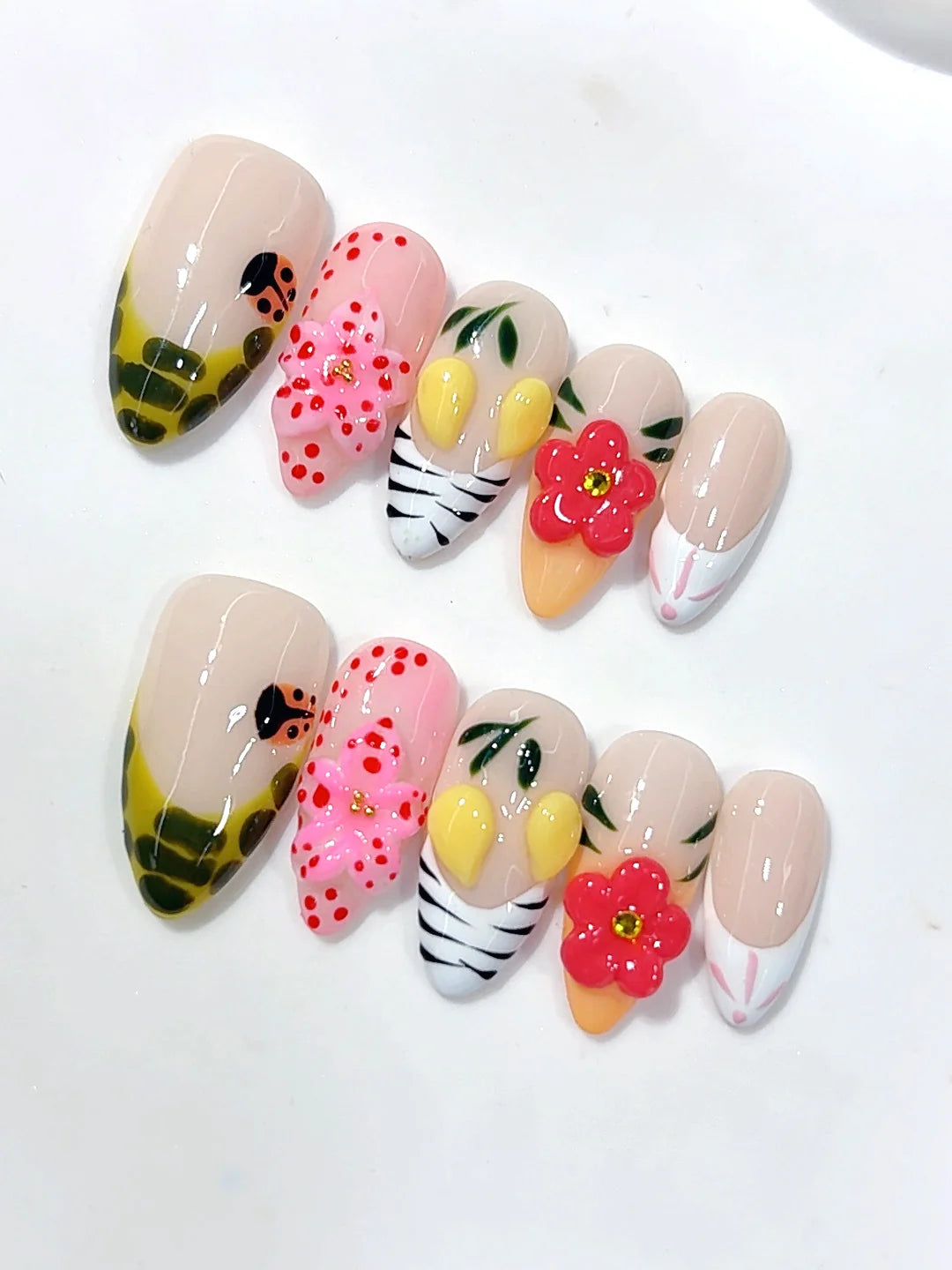 D678 - Medium Multicolor Almond Lemon 3D Flowers Animal Print - view 6
