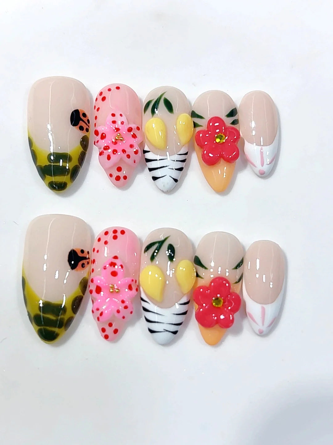 D678 - Medium Multicolor Almond Lemon 3D Flowers Animal Print - view 7