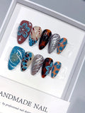 D679 - Medium Teal Burgundy Almond Tortoiseshell Metallic Floral - view 1