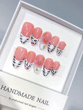 D680 - Medium Pink Almond Animal Print French Tip 3D Flower - view 1