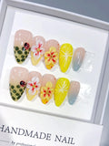 D682 - Medium Yellow Green Almond Ombre 3D Flowers Ladybug - view 1