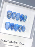 D685 - Medium Blue Silver Almond Metallic Lines - view 1