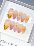D688 - Medium Orange Nude Almond Ombre French Tip 3D Flower - view 1