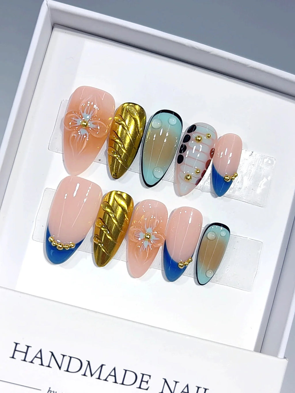 D689 - Medium Nude Blue Almond Gold Metallic Floral - view 1