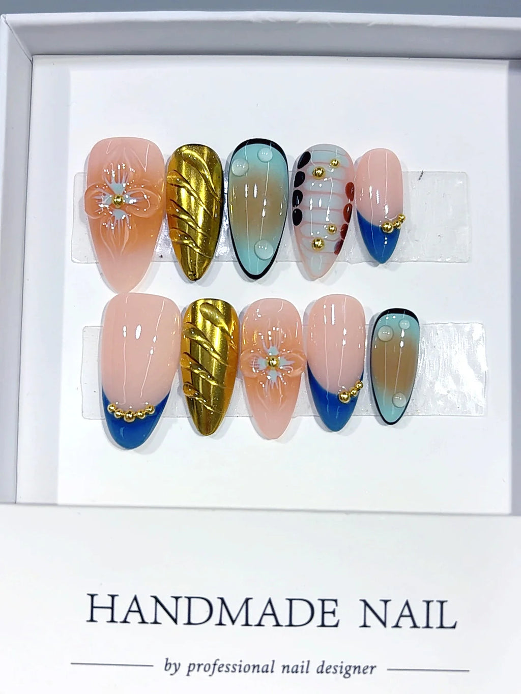 D689 - Medium Nude Blue Almond Gold Metallic Floral - view 2