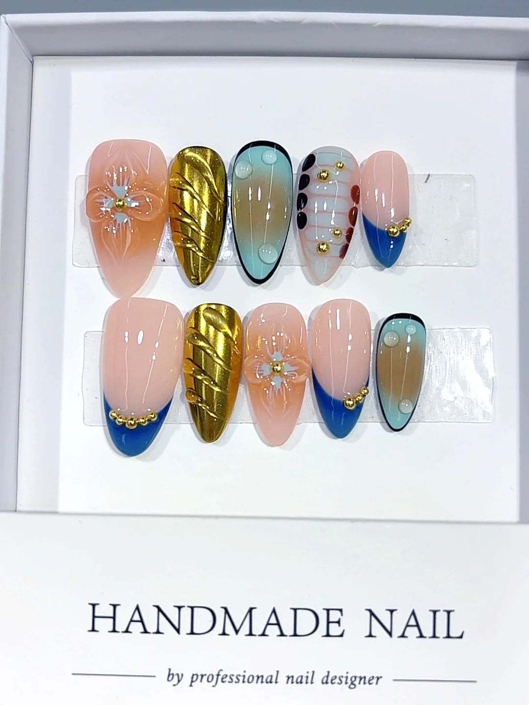 D689 - Medium Nude Blue Almond Gold Metallic Floral - view 2