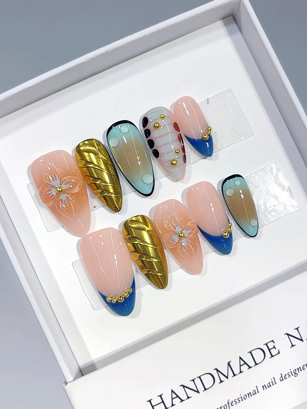 D689 - Medium Nude Blue Almond Gold Metallic Floral - view 3