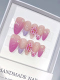D690 - Medium Pink Lilac Almond Ombre French Tip Floral Dots - view 1