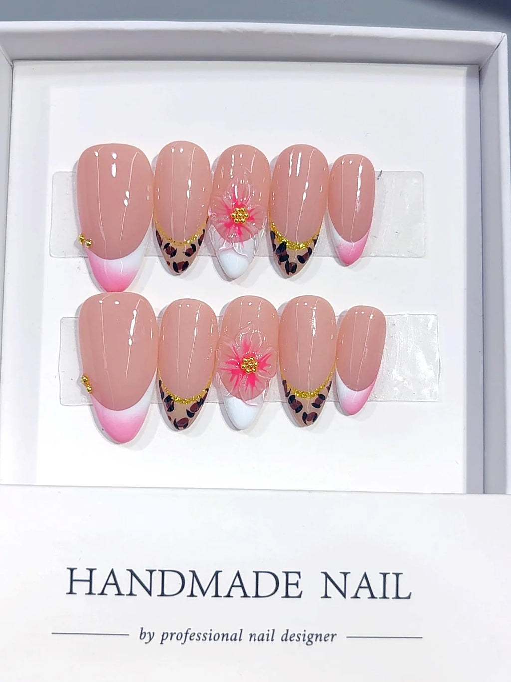 D692 - Medium Pink Almond Leopard French Tip 3D Flower - view 2