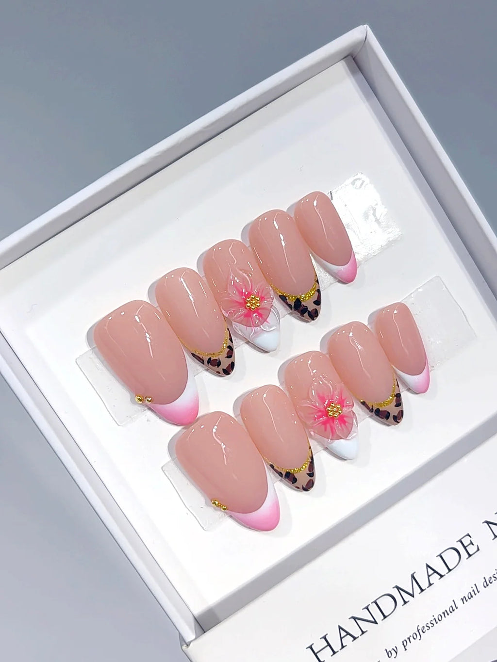 D692 - Medium Pink Almond Leopard French Tip 3D Flower - view 3