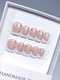 D695 - Short Nude White Duck French Tip Rhinestones - view 1
