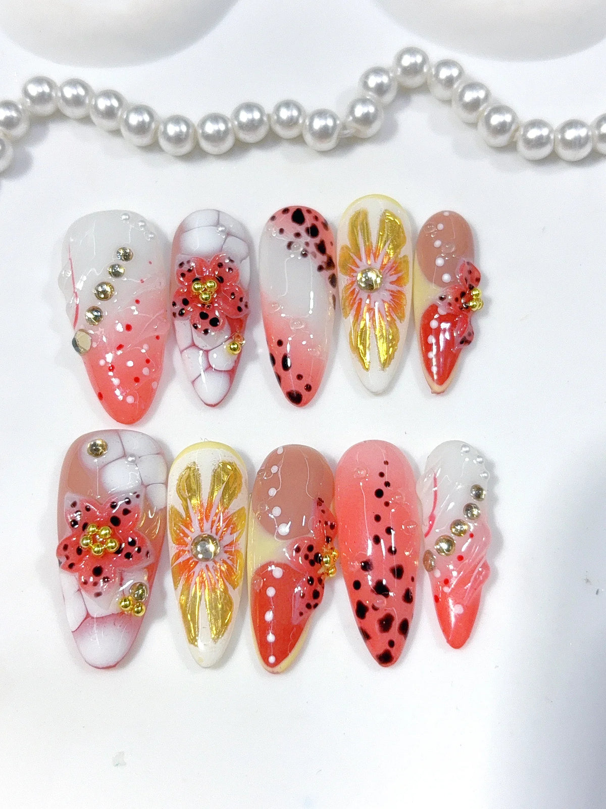 K047 - Medium Coral Multicolor Oval Polka Dot Floral - view 4
