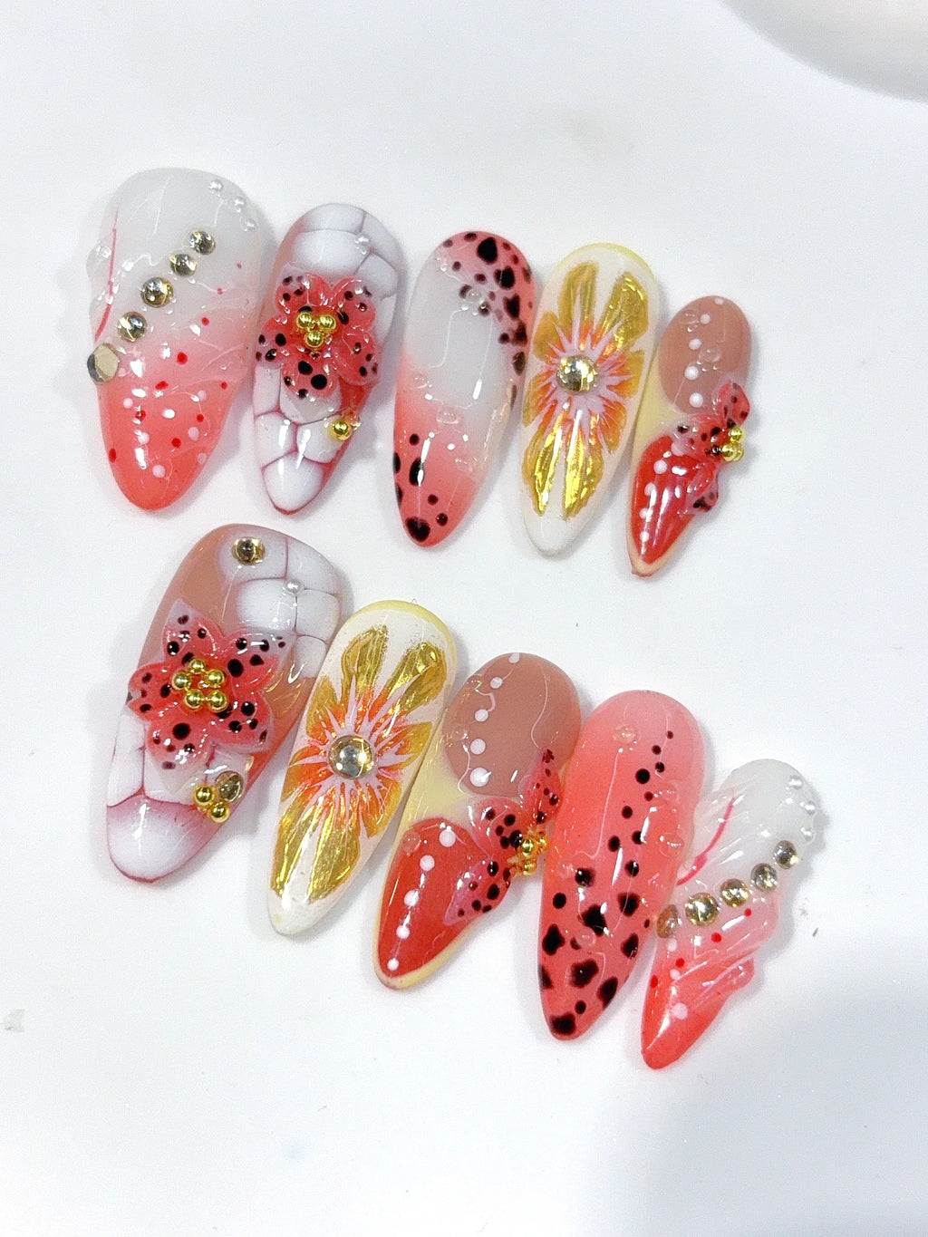 K047 - Medium Coral Multicolor Oval Polka Dot Floral - view 5