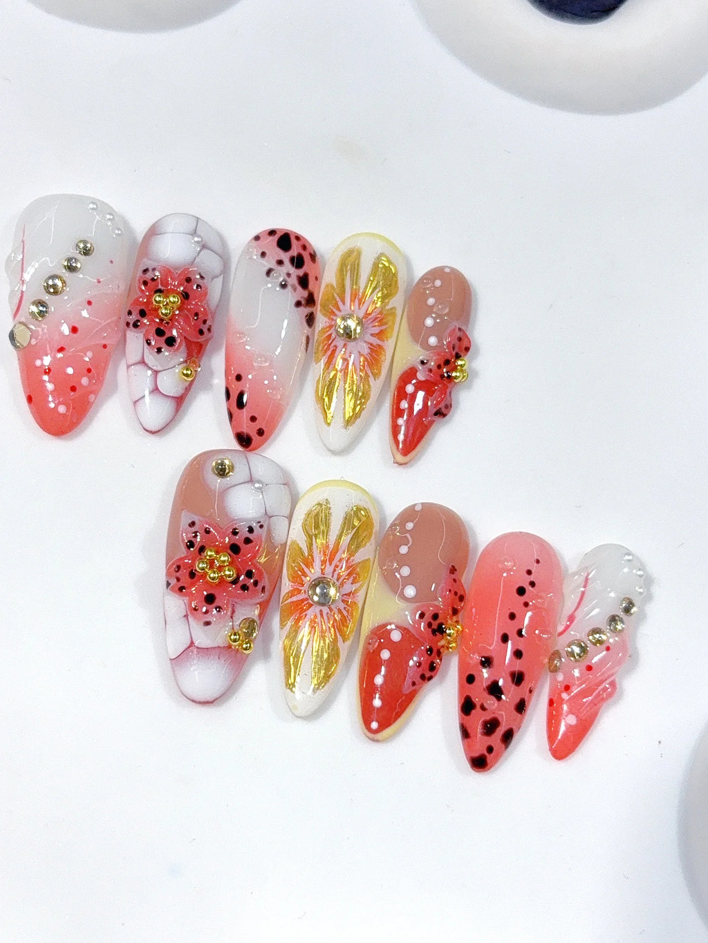 K047 - Medium Coral Multicolor Oval Polka Dot Floral - view 6