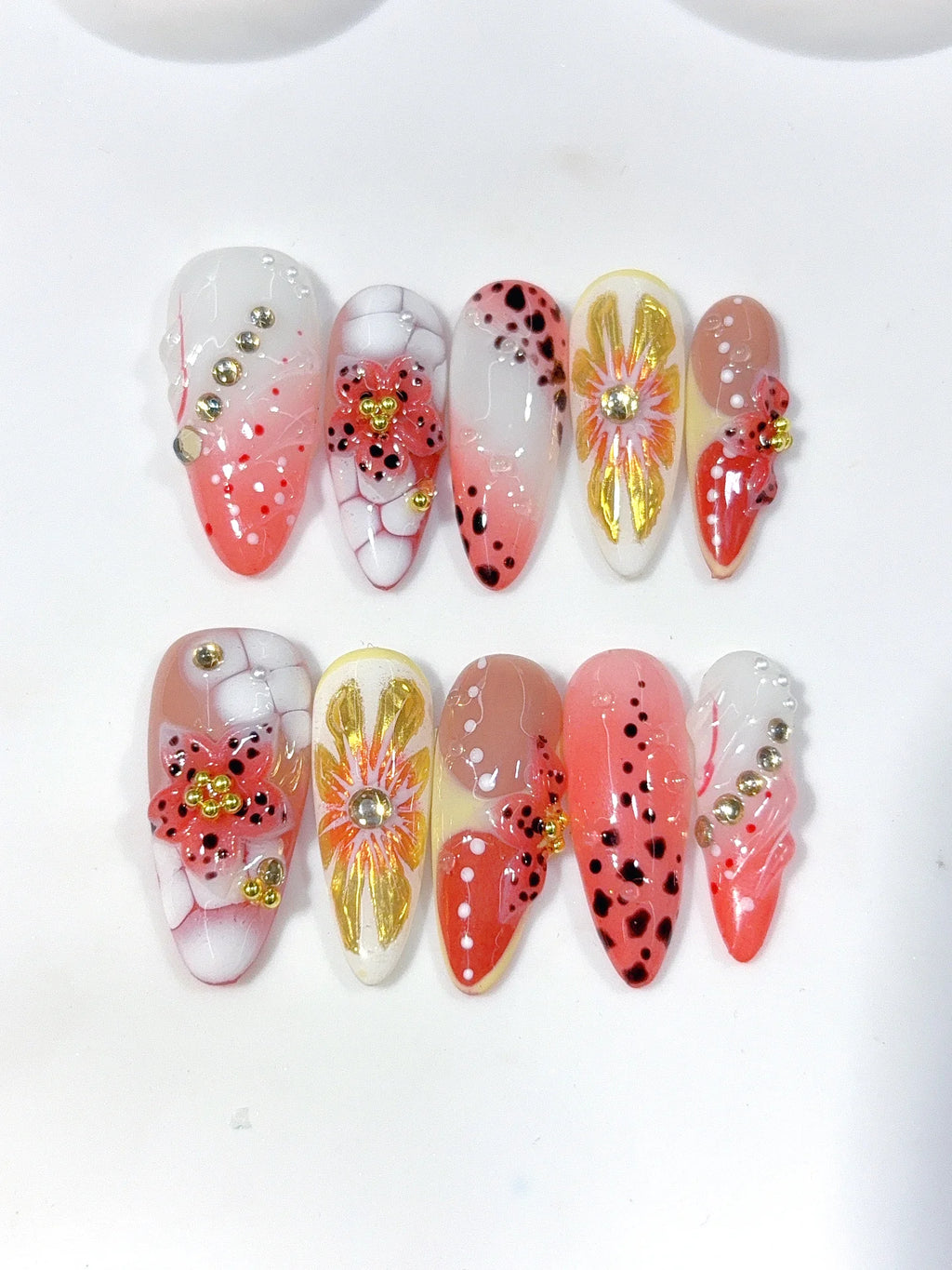 K047 - Medium Coral Multicolor Oval Polka Dot Floral - view 7