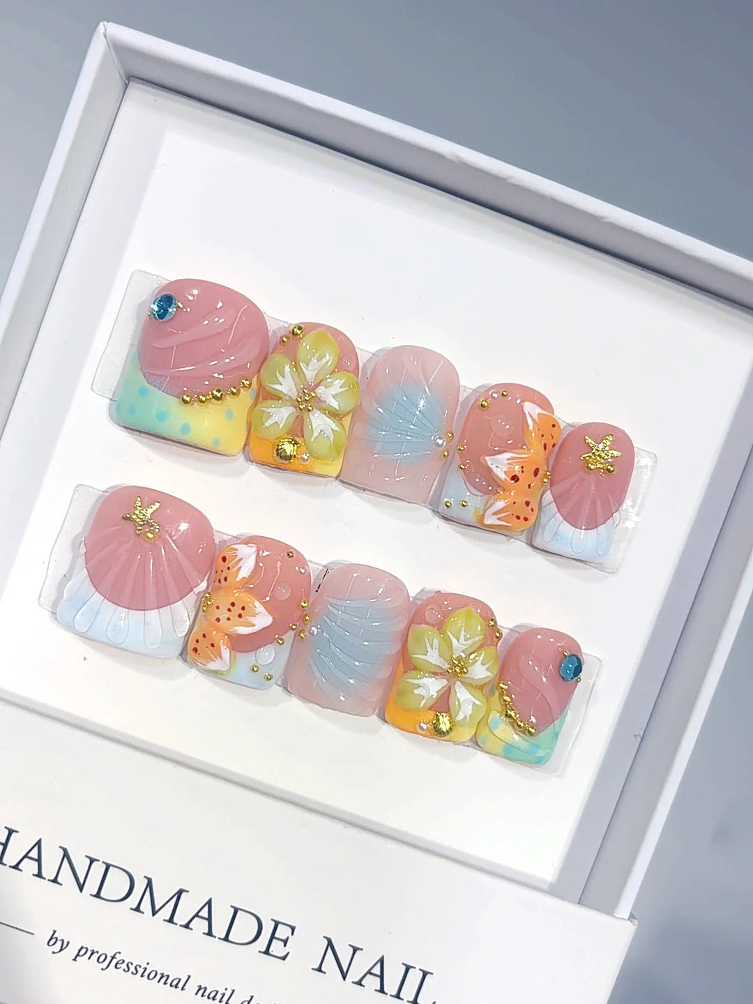 K055鸭嘴 - Short Pastel Multicolor Duck French Tip 3D Floral - view 1