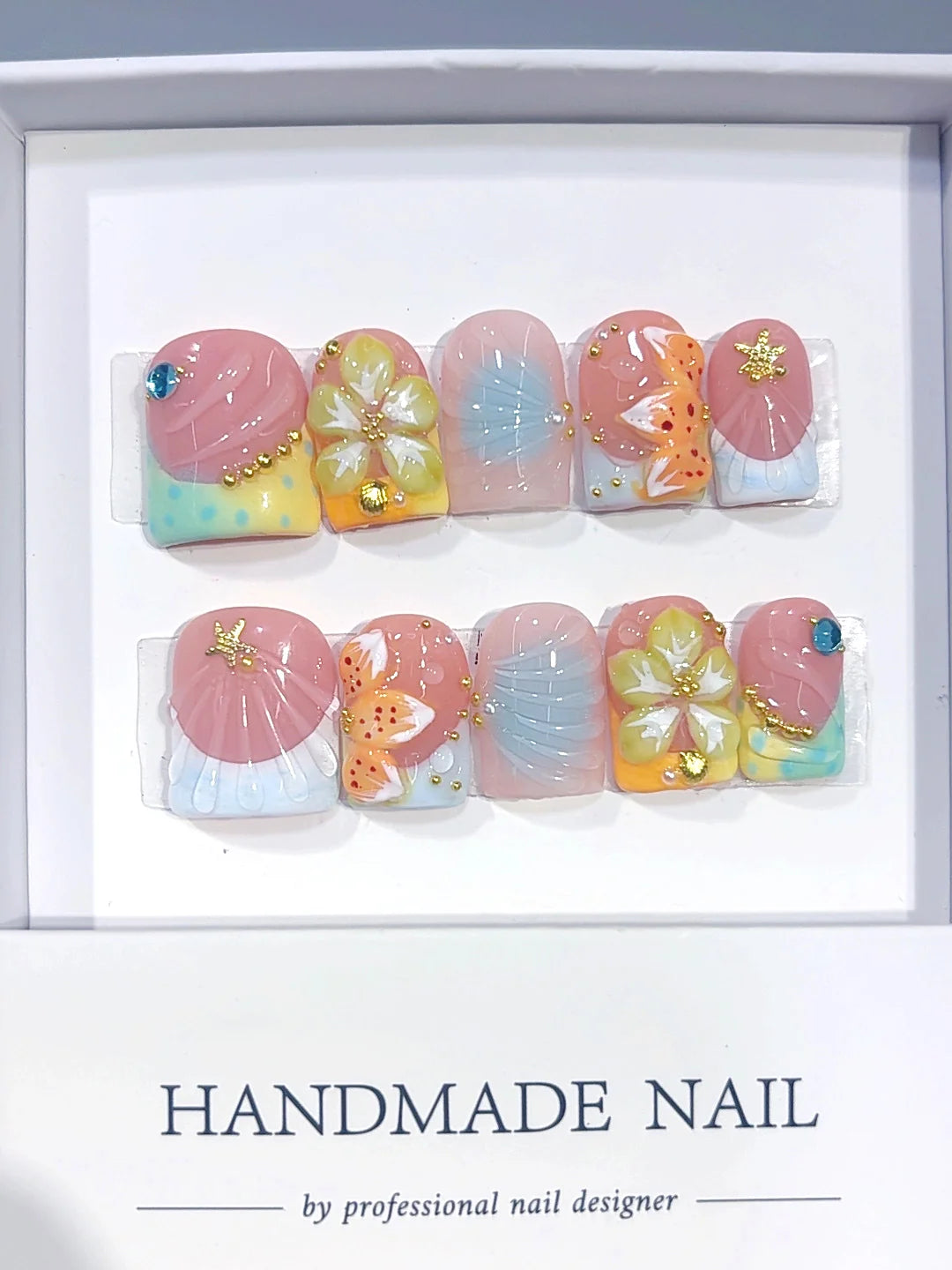 K055鸭嘴 - Short Pastel Multicolor Duck French Tip 3D Floral - view 2