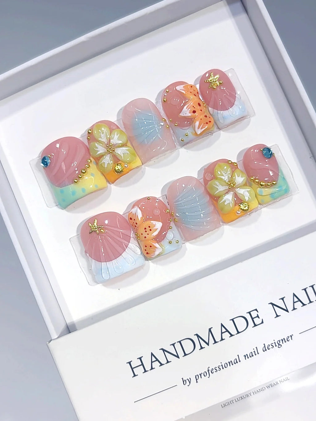 K055鸭嘴 - Short Pastel Multicolor Duck French Tip 3D Floral - view 3