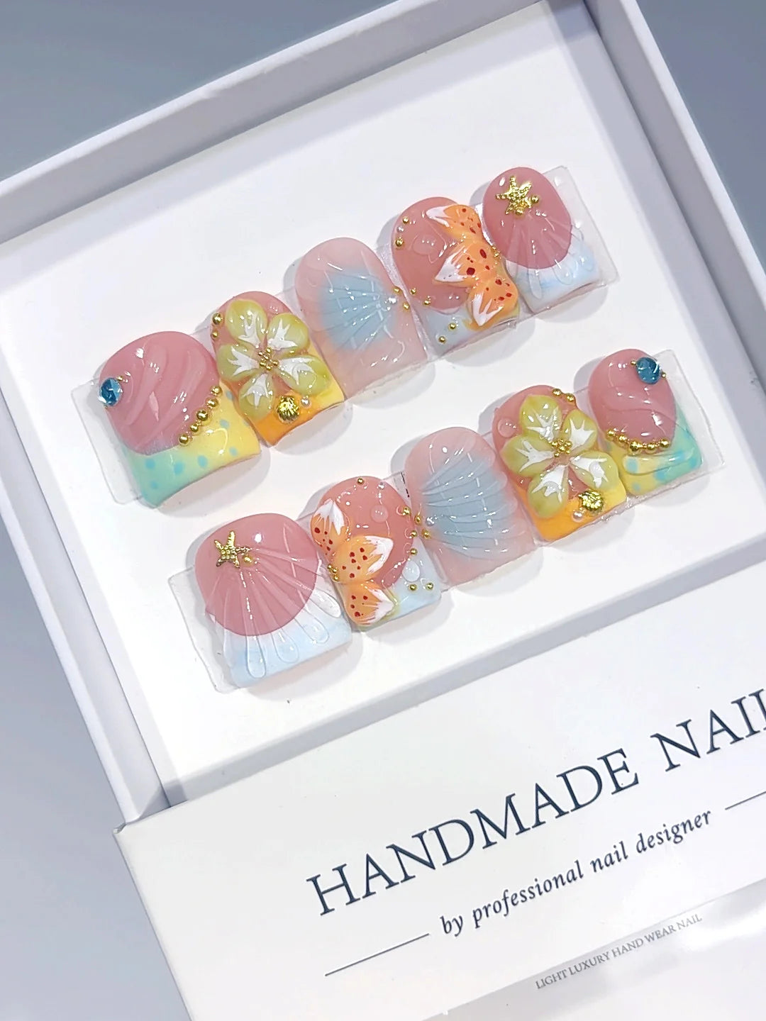 K055鸭嘴 - Short Pastel Multicolor Duck French Tip 3D Floral - view 3