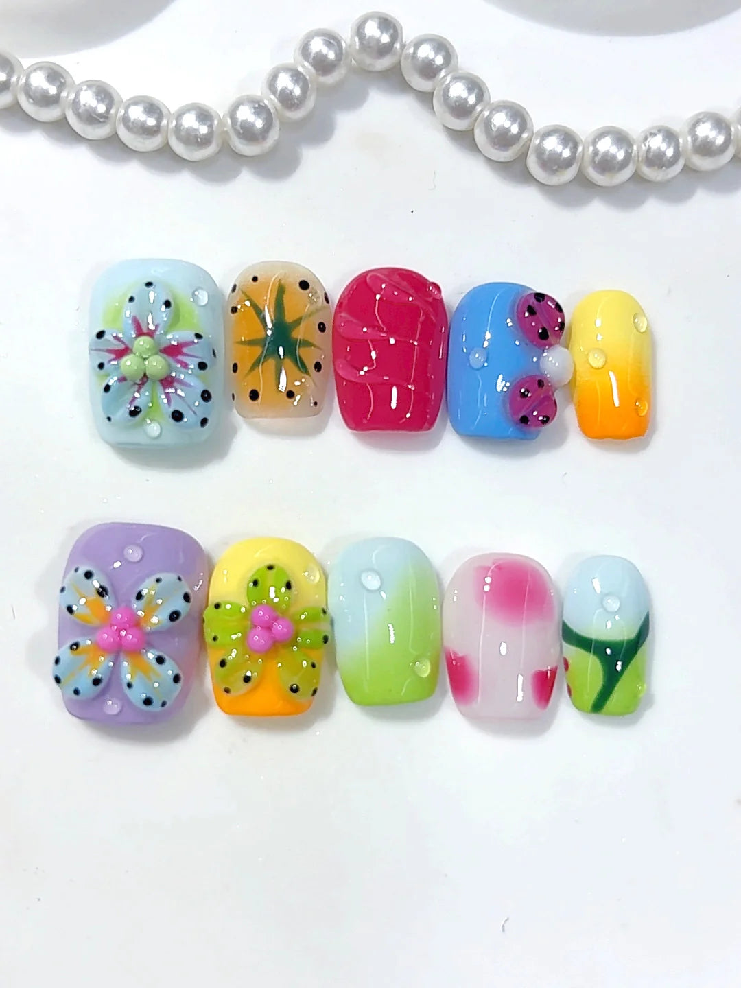 K056 - Short Multicolor Squoval Aura 3D Flowers - view 4
