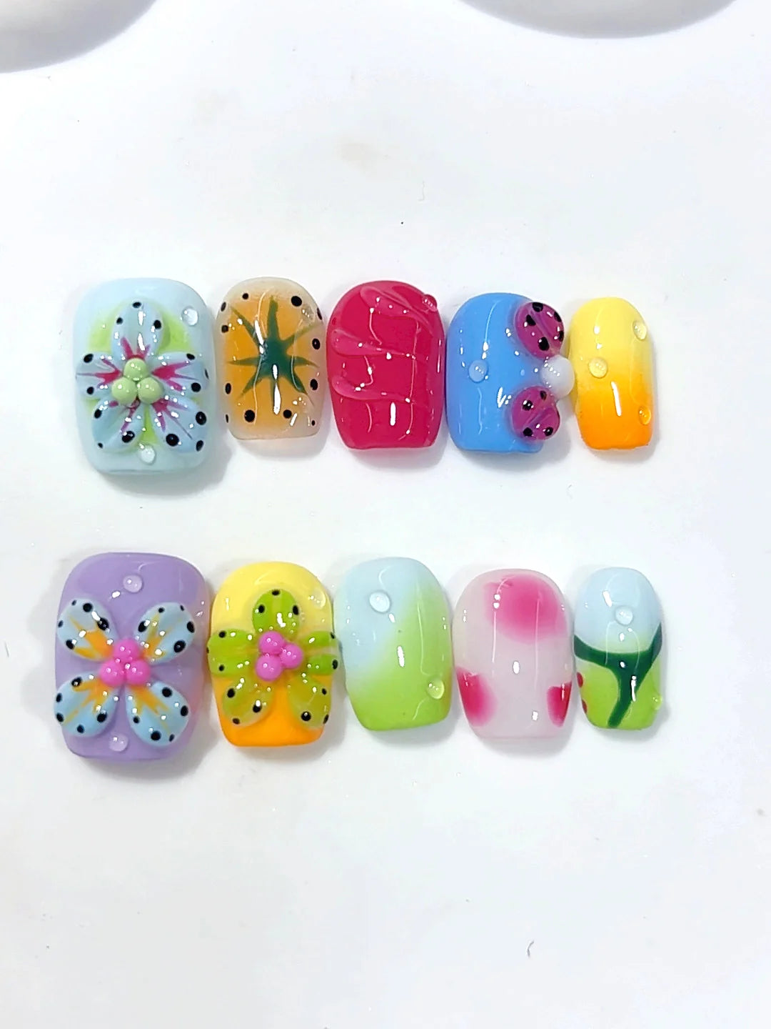 K056 - Short Multicolor Squoval Aura 3D Flowers - view 5